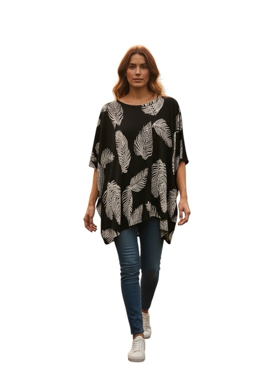 RACHEL Rachel Roy Tops - RACHEL Rachel Roy Black Top with White Feather Print Size 1X
